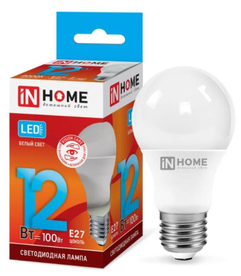 Лампа св/д ASD IN HOME A60 12W(1080lm)  Е27 11w 4000K (0242)