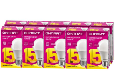 Лампа св/д ОНЛАЙТ A60 15Вт E27 2700K теплый свет 61149