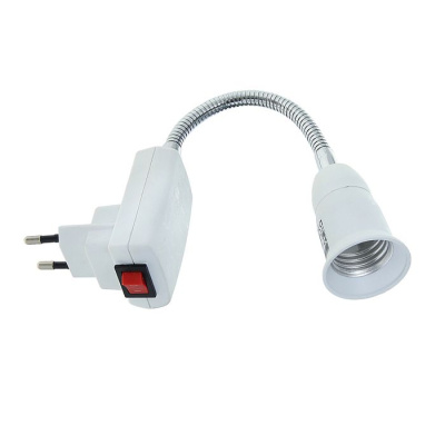 Переходник вилка-патрон Е27 гибкий 150мм с выключателем Ecola